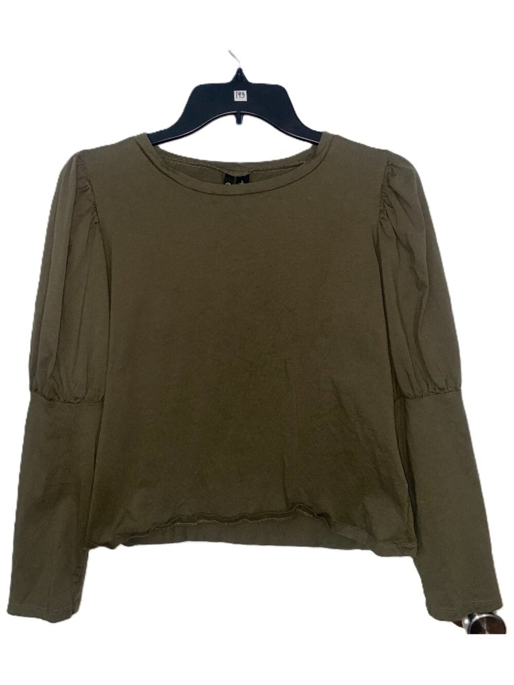Y2K Minimalist Olive Puff Sleeve Top Chic Clean Girl Spring Summer Blouse L Fit